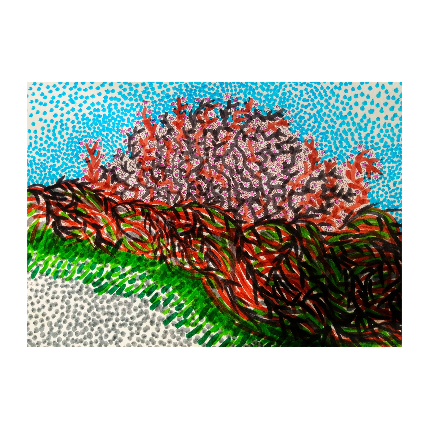 Tree with white flowers and dead vines